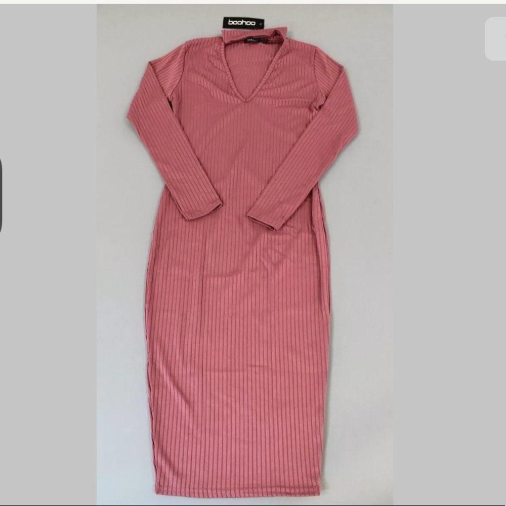 BOOHOO Ribbed Choker Midi Dress